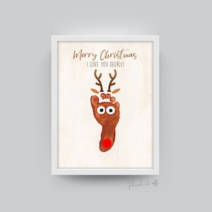 Weihnachten Fußabdruck Rentier / Weihnachten Handabdruck Fußabdruck Fußabdruck Kunst / Baby Kinder Kleinkind Fuß Füße / Andenken Print Karte PRINT IT OFF 0366