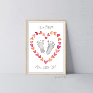 Nuestro primer Día de la Madre Mamá / Huella de mano, huella de pie, arte artesanal / Niños Bebé Niño pequeño / Tarjeta de recuerdo DIY / Imprima 0855