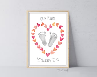 Our 1st First Mother's Day Mom Mum / Footprint Handprint Feet Foot Art Craft / Kids Baby Toddler / Keepsake DIY Card / Print It Off 0855