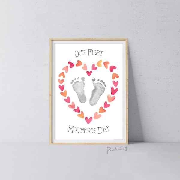 Our 1st First Mother's Day Mom Mum / Footprint Handprint Feet Foot Art Craft / Kids Baby Toddler / Keepsake DIY Card / Print It Off 0855