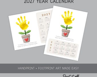 Handafdrukkalender 2027, Handafdrukkunst in een bloempot, Printbare kinderkalender, Gedichtje als aandenken voor kinderen, DIY-cadeau - PRINT HET UIT 1023