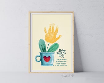 Tarjeta de regalo de felicitación con huella de mano para el Día de la Madre, regalo para mamá, mamá, niños, bebés y niños pequeños, actividad, recuerdo, impresión 0447