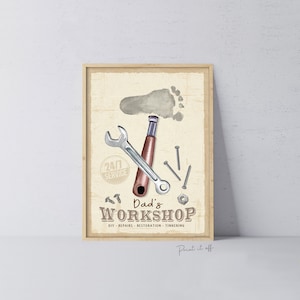 Papa's workshop bord voetafdruk voet kunst ambacht / Vaderdag verjaardag vader / kinderen baby peuter / aandenken knutselen DIY afdrukken 0744