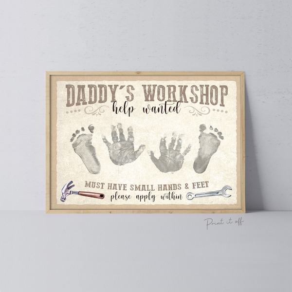 Daddy's Workshop Sign Footprint Handprint Foot Hand Art Craft / Vaderdag Verjaardag Papa / Kids Baby Peuter DIY Print It Off 0745