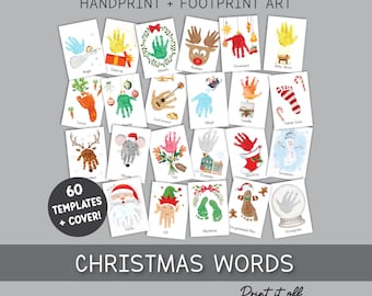 Christmas Handprint & Footprint Art, Printable Kids Craft Templates, Christmas Words Learning, Toddler Preschool Keepsake PRINT IT OFF 1021