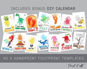 40 x Handprint Footprint Calendar Year Art Craft Pack / DIY Gift Child Baby Kids Toddler Memory Keepsake / Print It Off 0950
