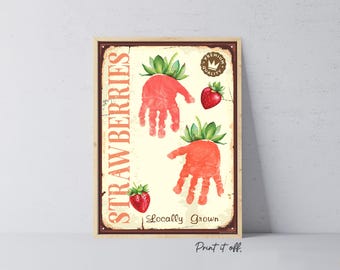 Strawberry Farm Sign - Handprint Footprint Art Craft Card Baby Keepsake Memory - PRINT IT OFF 1001