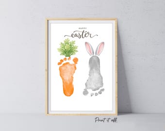 Happy Easter - Bunny Carrot Handprint Footprint Feet Art Craft Baby Keepsake Memory - PRINT IT OFF 1005