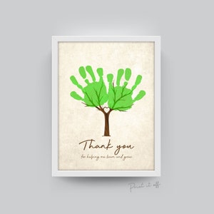 Danke, dass du mir hilfst zu lernen und zu wachsen / Handabdruck Kunst Baum / Kinder Baby Kleinkind / Lehrer Wertschätzung Geschenk / Handwerk DIY Kartendruck 0253