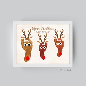 Christmas Footprint Reindeer / Xmas Art Craft / Baby Kids Toddler Foot Feet / Keepsake Print Card Memory / Siblings PRINT IT OFF 0368