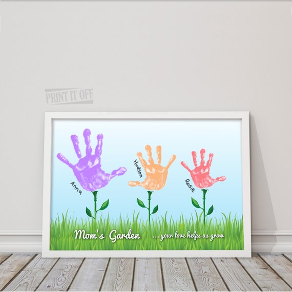 Handprint Art Keepsake / Moms Garden / 3 Flowers / Handprint
