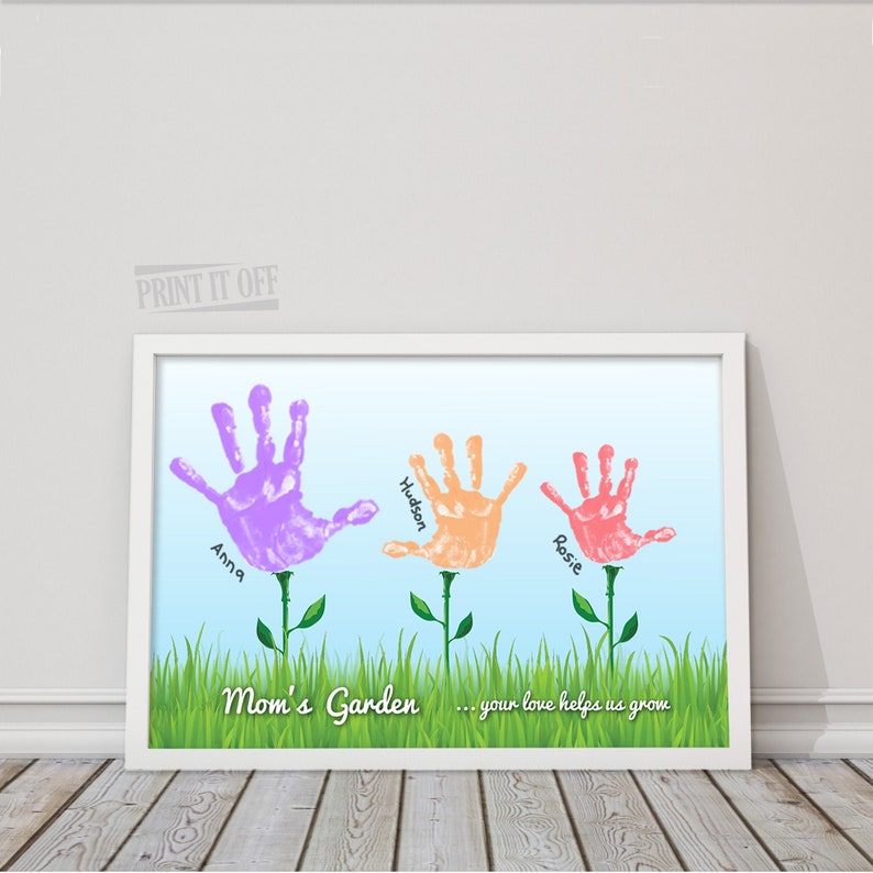 Handprint Art Keepsake / Moms Garden / 3 Flowers / Handprint image 0