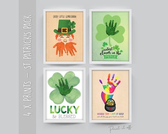4 x St Patrick's Day Pack / Handprint Footprint Art / DIY Activity Craft Art Card / Kids Baby Toddler / Keepsake Memory Print it Off 0182