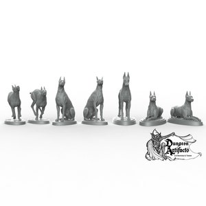 Dobermanns - Printomancer3D Printomancer Miniatures Wargaming D&D DnD Pathfinder Pack Doberman Pinscher Dogs Dog