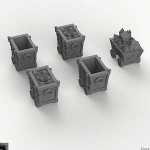 Mine Carts - 15mm 28mm 32mm Skyless Realms EC3D Wargaming Terrain D&D DnD Pathfinder SW Legion