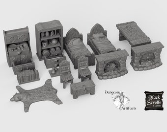 RPG Household Furniture Set - 28mm 32mm City of Tarok Wargaming Terrain Scatter D&D DnD Pathfinder Furnishings