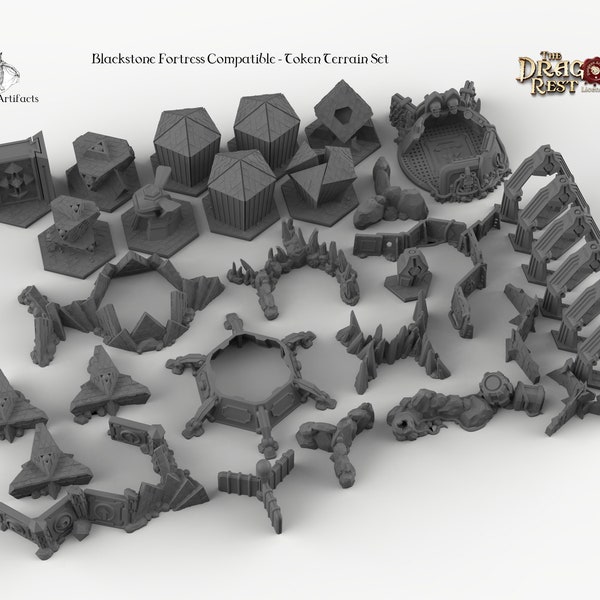 Blackstone Fortress Compatible Trihex Citadel Token and Marker Sets - Dragon's Rest Wargaming Terrain Scatter