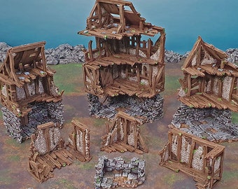 Ruined Quarter - Shadowfey Wilds 15mm 28mm 32mm Wargaming Terrain D&D, DnD Pathfinder Slum Shanty