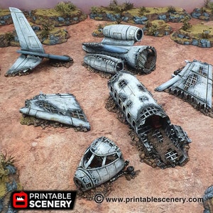 Crashed Aircraft - Airplane 15mm 28mm 20mm 32mm Brave New Worlds Wasteworld Gaslands Terrain Scatter D&D DnD Pathfinder