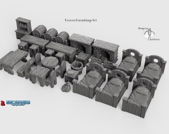 Tavern Furnishings Set - 28mm 32mm Dragonlock Ultimate Tabletop Scatter Miniatures Terrain D&D, DnD