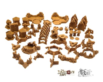 Darkstone Fortification Compatible Trihex Citadel Token and Marker Sets - Dragon's Rest Wargaming Terrain Scatter