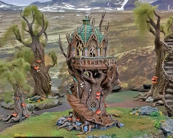 Casa del Árbol de Gloomwood - Enanos, Elfos y Demonios - Terreno de 28 mm y 32 mm para Wargaming D&D, Pathfinder