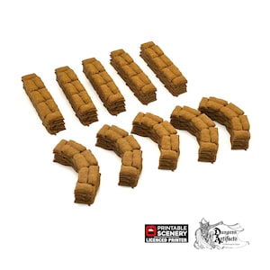 Sandbag Walls - Brave New Worlds - Printable Scenery Wasteworld Terrain Scatter D&D DnD Sand Bag Sandbags Bags