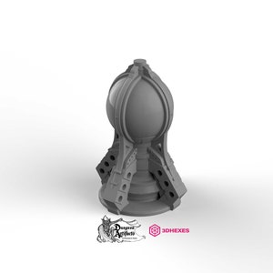 May include: A gray 3D printed model of a futuristic orb on a base with intricate details. The orb is surrounded by a series of rings and supports, creating a complex and visually interesting design.