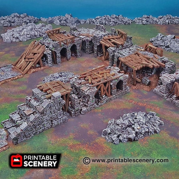Ruined Bridge Spans - 15mm 20mm 28mm 32mm Printable Scenery Shadowfey Wargaming Terrain D&D DnD Pathfinder Ruins Ruin Platform Scaffolding