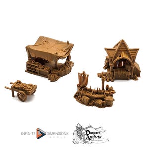 Market Stalls - Torbridge Cull - Infinite Dimensions Terrain Wargaming D&D DnD 15mm 20mm 25mm 28mm 32mm 40mm Painted options