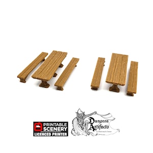 Simple RPG Table and Benches - 28mm 32mm Furniture Clorehaven and Goblin Grotto Wargaming Terrain Scatter D&D DnD