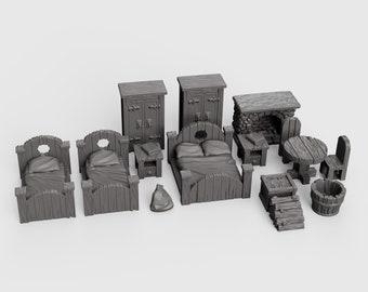 Dragonlock Ultimate Furnishings - Bedroom Set 28mm 32mm Wargaming Terrain