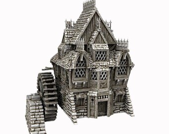 City Watermill - Cities of Ramshackle and Ruin - Printable Scenery - Terrain, Wargaming, D&D, DnD