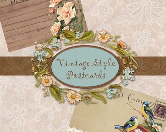 Set of 2 Digital Postcards - Vintage Style