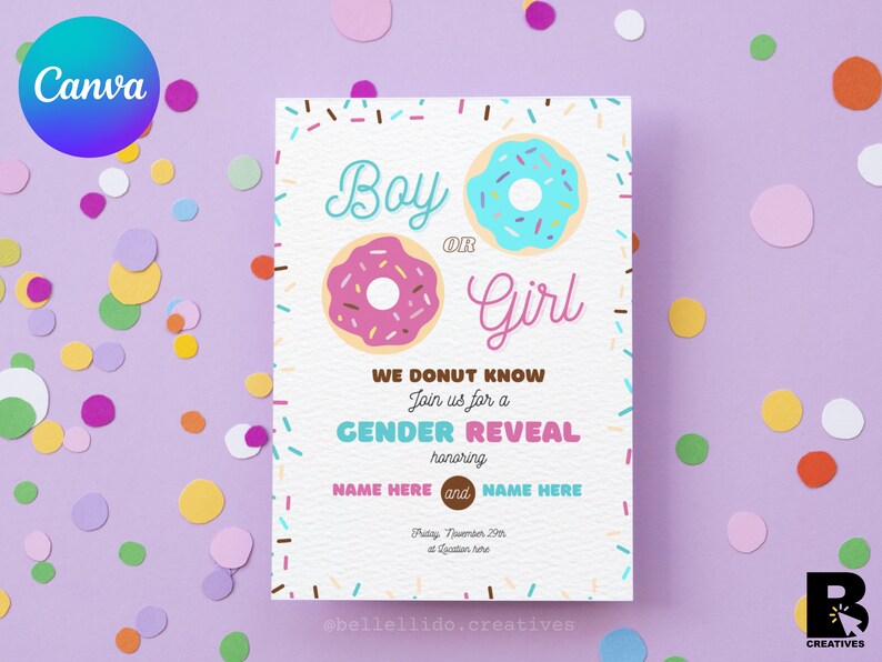 Editable Gender Reveal Invitation Donut Theme Gender Reveal Etsy