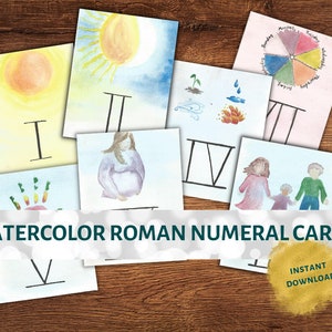 Roman Numeral PDF Cards Waldorf-Inspired Watercolor Printable