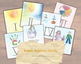 Roman Numeral PDF Cards Waldorf-Inspired Watercolor Printable