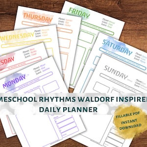 Fillable PDF Waldorf Inspired Daily Planner Pad Homeschool Steiner Days of the Week image 1