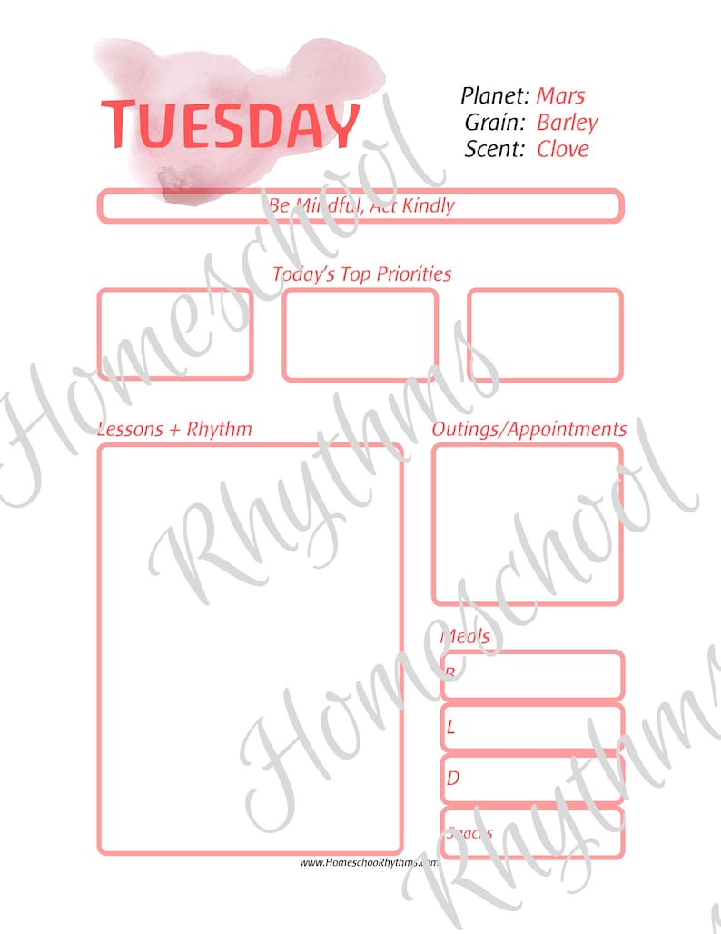 Fillable PDF Waldorf Inspired Daily Planner Pad Homeschool Steiner Days of the Week image 4