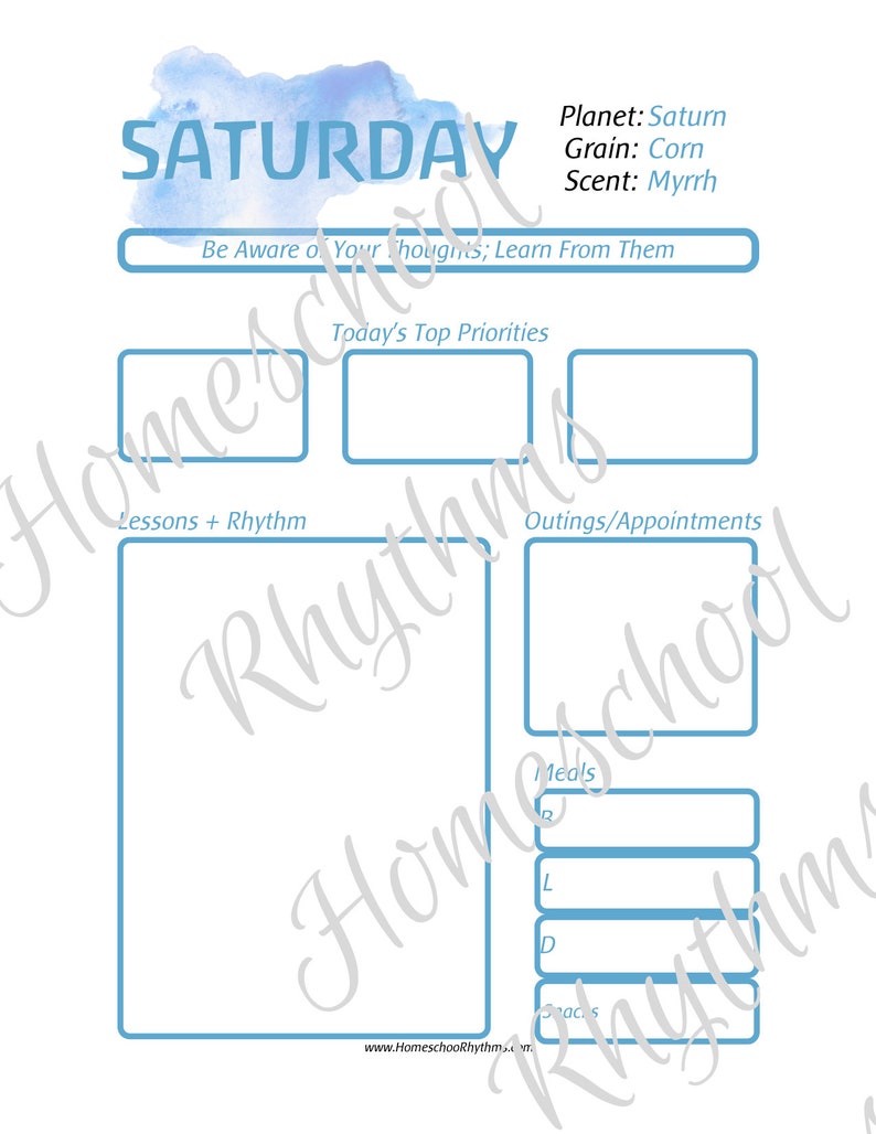 Fillable PDF Waldorf Inspired Daily Planner Pad Homeschool Steiner Days of the Week image 8