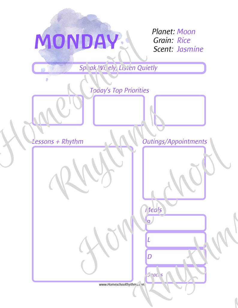 Fillable PDF Waldorf Inspired Daily Planner Pad Homeschool Steiner Days of the Week image 3