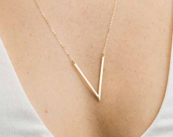 V Necklace, Chevron Bar Necklace, Gold V Shape, Gift Mom, Simple Layering Necklace, Gift for her, Minimalism