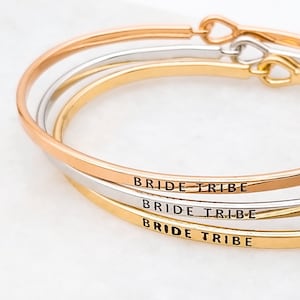 BRIDE TRIBE Engraved Bangel Bracelet_Dainty Inspirational Bracelet, Thick Hook Bangle