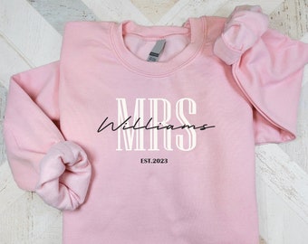 Personalized BRIDE Gift, Engagement Gift, Future MRS Sweatshirt, Custom Wedding Gift, Anniversary Gift for her, Bride To Be, Soft pink