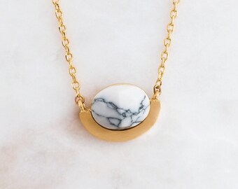 Marble Gold Pendant Necklace, Gift Mom, Simple Layering Necklace, Gift for her