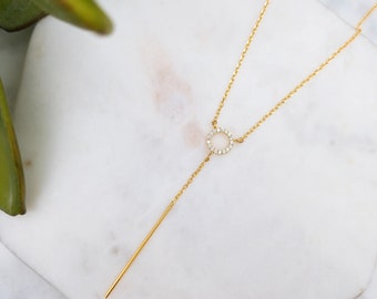 Circle Bar Necklace, Perfect Layering, Dainty Y Necklace, Gift Mom, Simple Layering Necklace, Gift for her, Minimalism