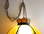 Vintage Victorian Style Caramel Slag Glass Hanging chain large bulb swag tulip leaf petal glass mid century Lamp