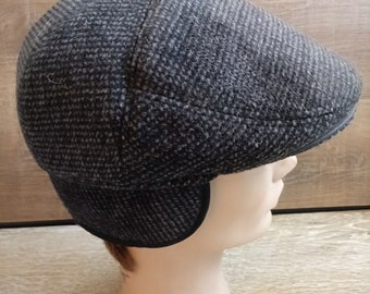 Gorra plana vintage de pata de gallo con orejeras para hombre (talla 59)