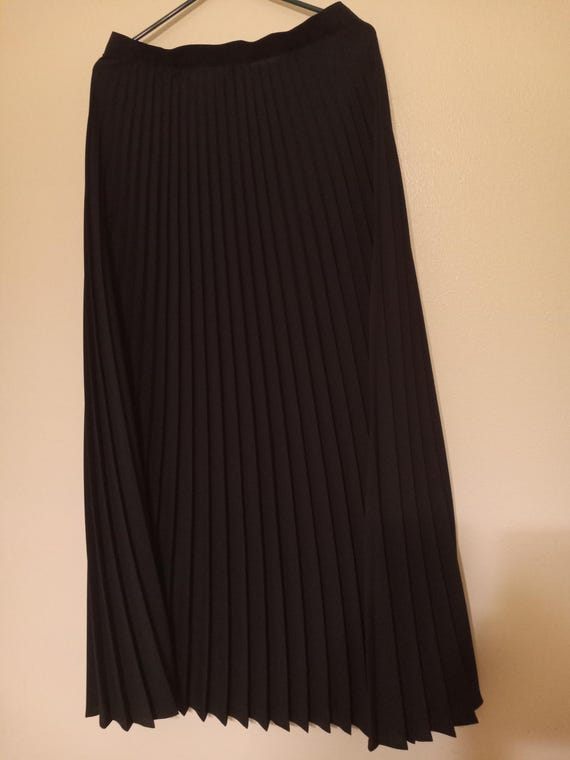 Vintage Solid Black Pleated Maxi Skirt 42 Long Skirt Polyester Size 16 Tall Women Dressy Skirt Etsy