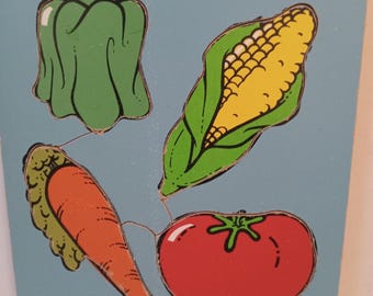 Rompecabezas de verduras Playskool vintage – Rompecabezas de madera para niños de los años 80 – Verduras favoritas – Juguete educativo preescolar – Decoración retro para la habitación del bebé